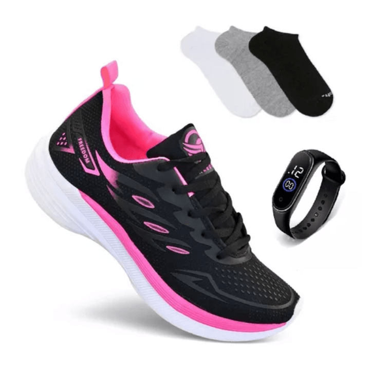 Kit com tênis feminino + relógio + meia