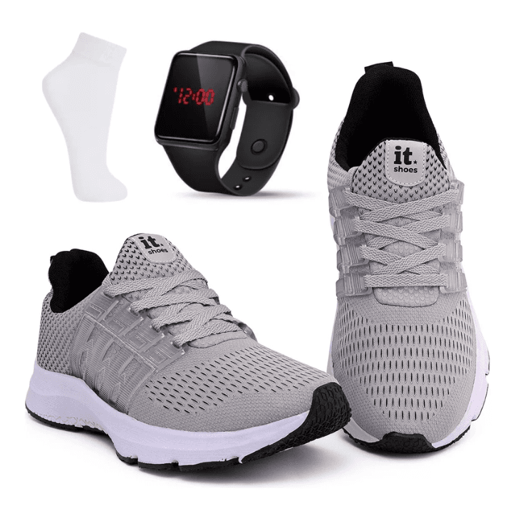 Kit com tênis feminino pra academia + relógio digital Led + meia